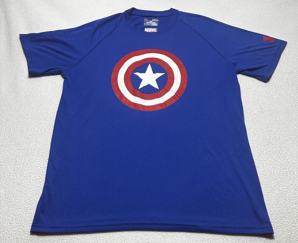 Under Armour Marvel Captain America Shirt Mens Medium Loose Fit Heatgear *READ*